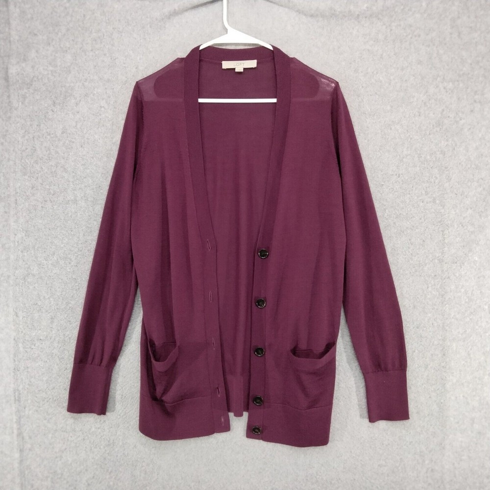 Ann TaylorLOFT Cardigan Sweater Womens Size L Cranberry Button Down Lightweight